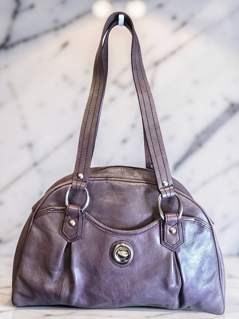 Franklin Covey Vintage Plum Full Grain Leather Shoulder Bag